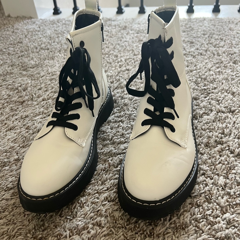 Madden Girl White and Black Combat Boots
